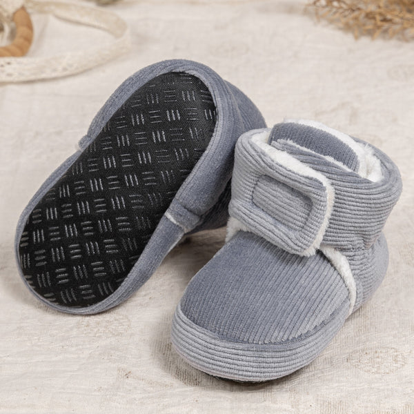 Baby Unisex Corduroy Velcro Booties (Grey)-BT5032