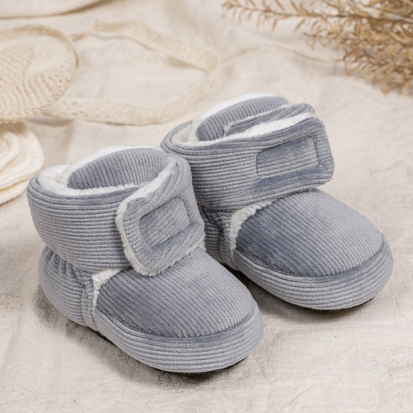 Baby Unisex Corduroy Velcro Booties (Grey)-BT5032