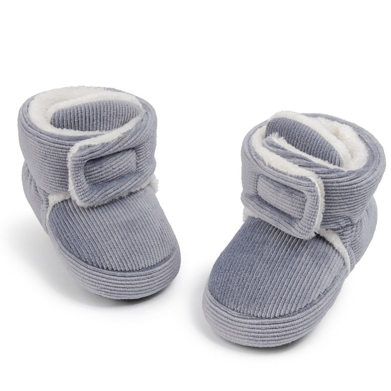 Baby Unisex Corduroy Velcro Booties (Grey)-BT5032