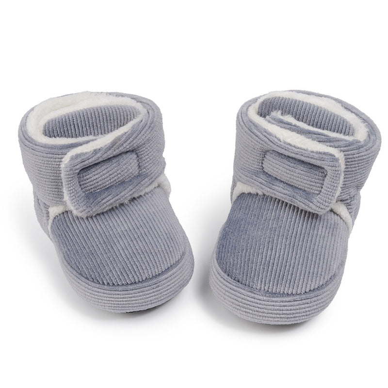 Baby Unisex Corduroy Velcro Booties (Grey)-BT5032