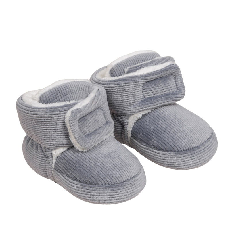 Baby Unisex Corduroy Velcro Booties (Grey)-BT5032