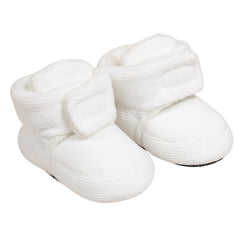 Baby Unisex Corduroy Velcro Booties (White)-BT5033
