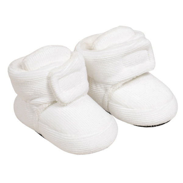 Baby Unisex Corduroy Velcro Booties (White)-BT5033