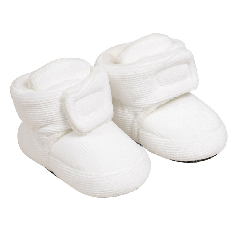 Baby Unisex Corduroy Velcro Booties (White)-BT5033