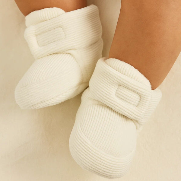 Baby Unisex Corduroy Velcro Booties (White)-BT5033