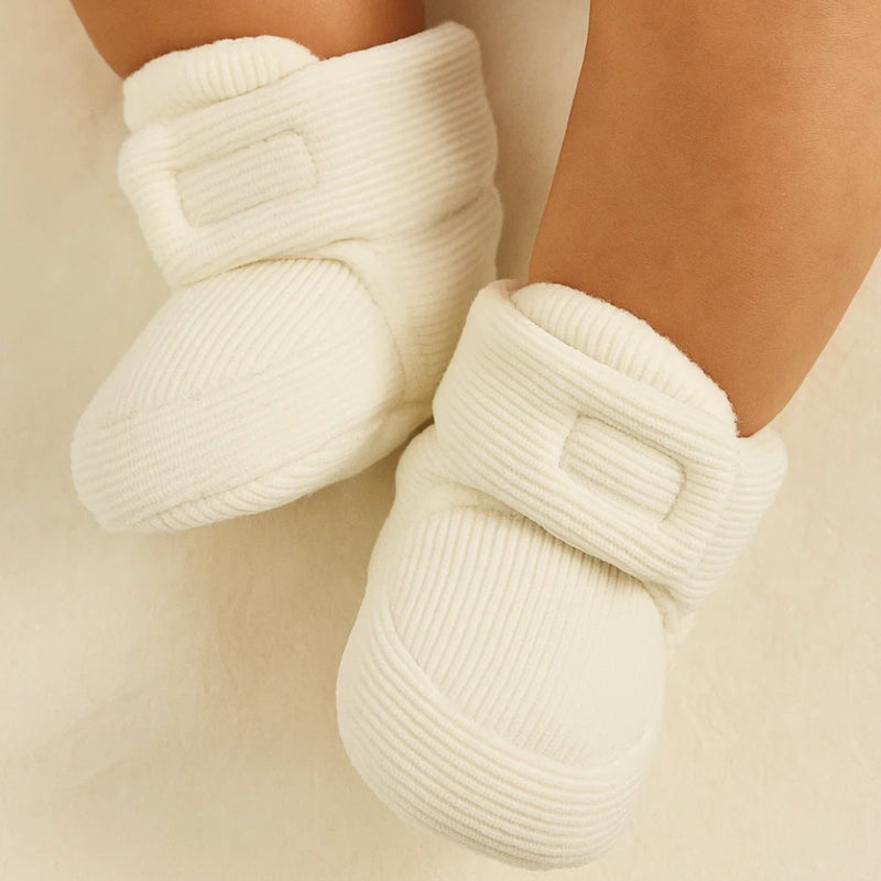 Baby Unisex Corduroy Velcro Booties (White)-BT5033