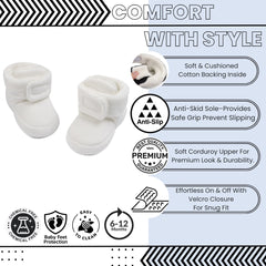Baby Unisex Corduroy Velcro Booties (White)-BT5033