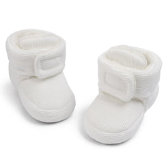 Baby Unisex Corduroy Velcro Booties (White)-BT5033