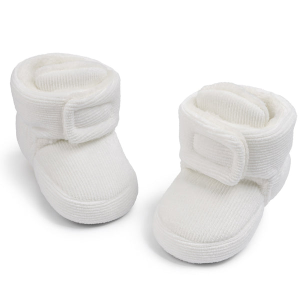 Baby Unisex Corduroy Velcro Booties (White)-BT5033