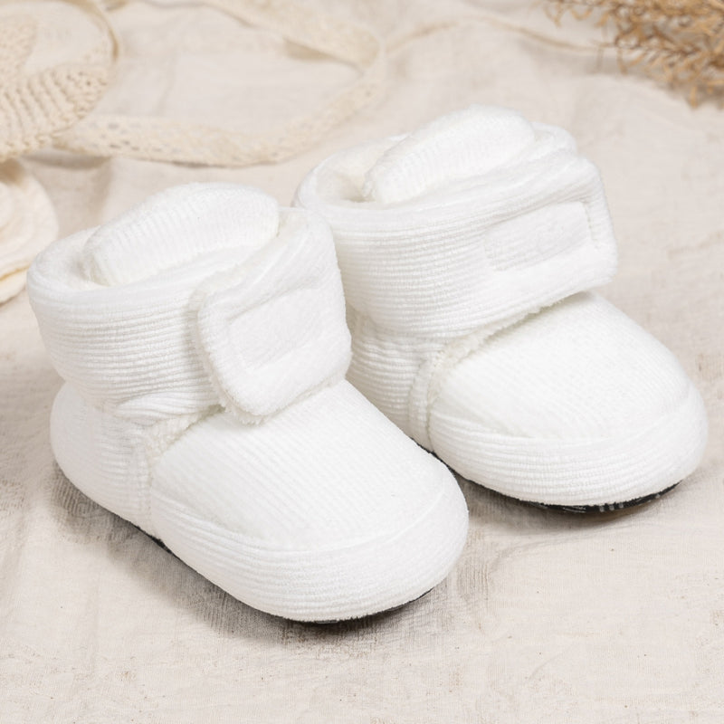 Baby Unisex Corduroy Velcro Booties (White)-BT5033