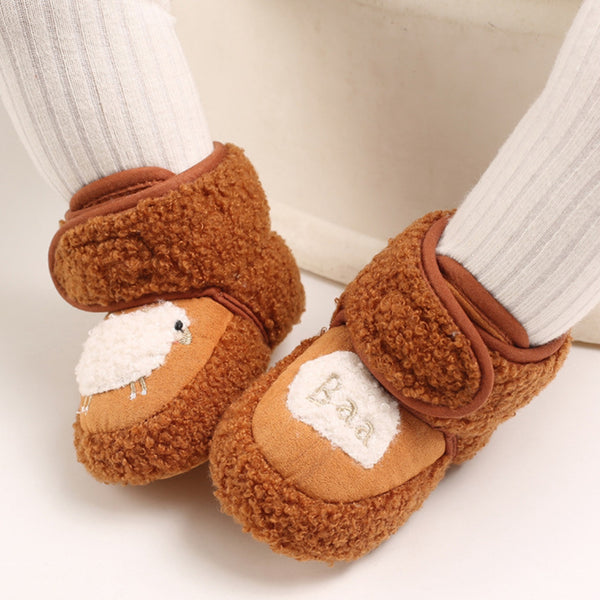 Baby Unisex Fur Animal Print Velcro Booties (Brown)-BT5034
