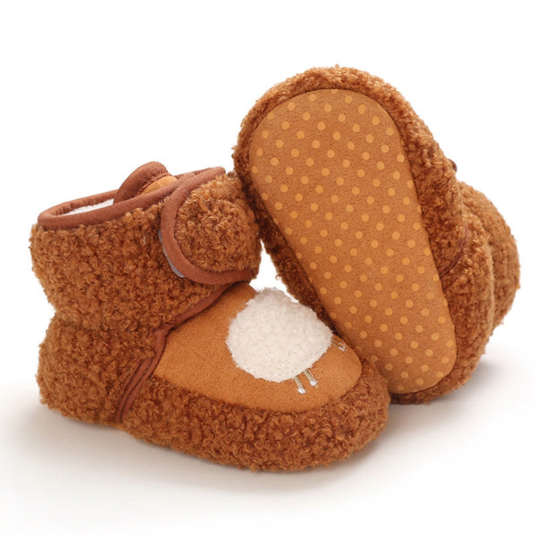 Baby Unisex Fur Animal Print Velcro Booties (Brown)-BT5034