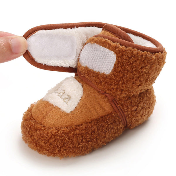 Baby Unisex Fur Animal Print Velcro Booties (Brown)-BT5034