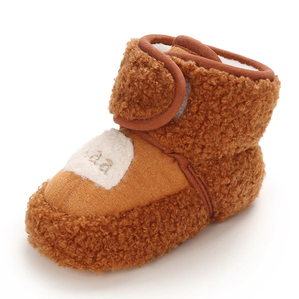 Baby Unisex Fur Animal Print Velcro Booties (Brown)-BT5034