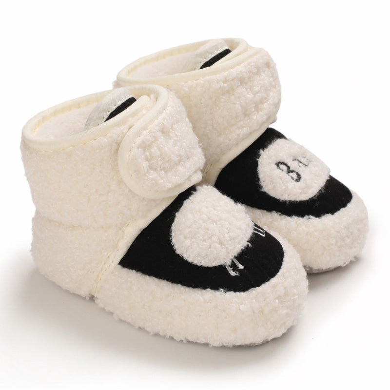Baby Unisex Fur Animal Print Velcro Booties (Black,White)-BT5035