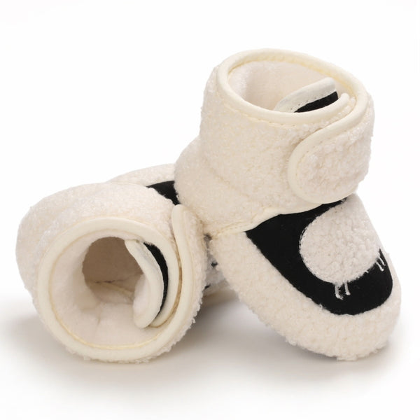 Baby Unisex Fur Animal Print Velcro Booties (Black,White)-BT5035
