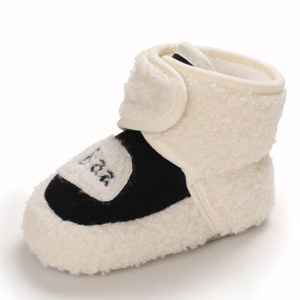 Baby Unisex Fur Animal Print Velcro Booties (Black,White)-BT5035