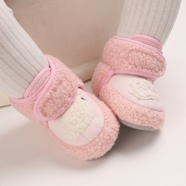 Baby Unisex Fur Animal Print Velcro Booties (Pink)-BT5036