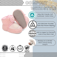 Baby Unisex Fur Animal Print Velcro Booties (Pink)-BT5036