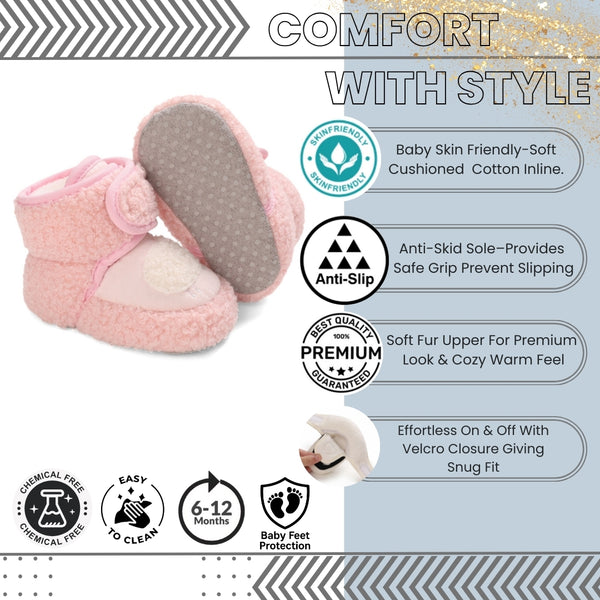 Baby Unisex Fur Animal Print Velcro Booties (Pink)-BT5036