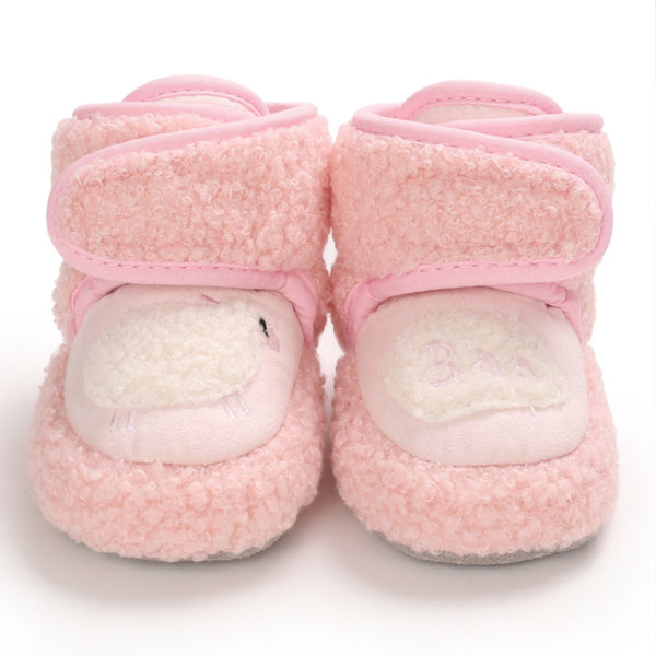 Baby Unisex Fur Animal Print Velcro Booties (Pink)-BT5036