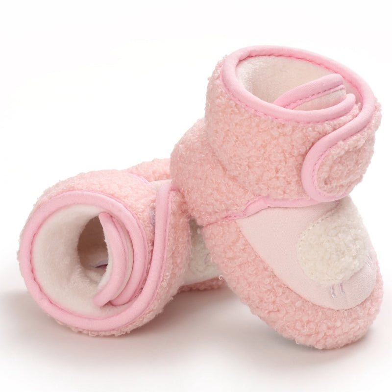 Baby Unisex Fur Animal Print Velcro Booties (Pink)-BT5036