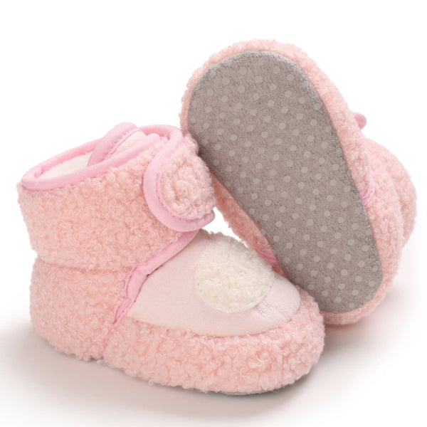 Baby Unisex Fur Animal Print Velcro Booties (Pink)-BT5036