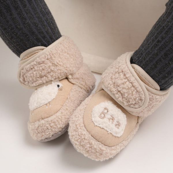 Baby Unisex Fur Animal Print Velcro Booties (Brown)-BT5037