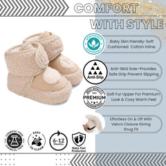 Baby Unisex Fur Animal Print Velcro Booties (Brown)-BT5037