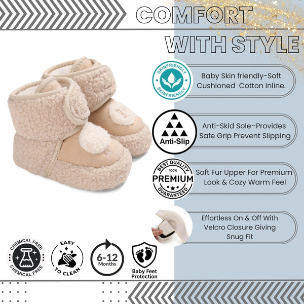 Baby Unisex Fur Animal Print Velcro Booties (Brown)-BT5037