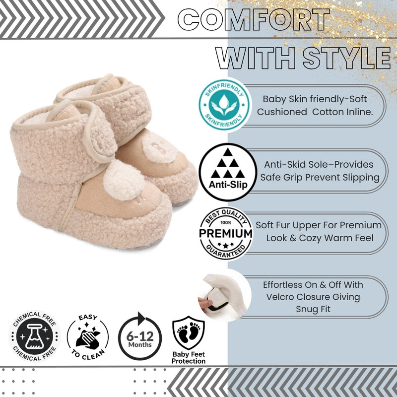 Baby Unisex Fur Animal Print Velcro Booties (Brown)-BT5037