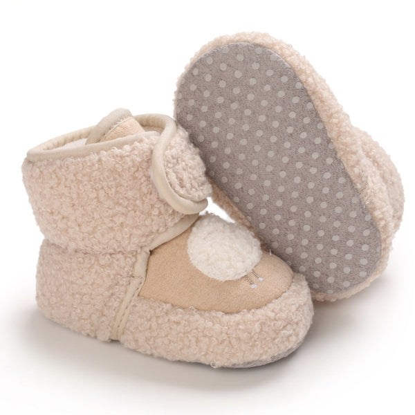 Baby Unisex Fur Animal Print Velcro Booties (Brown)-BT5037