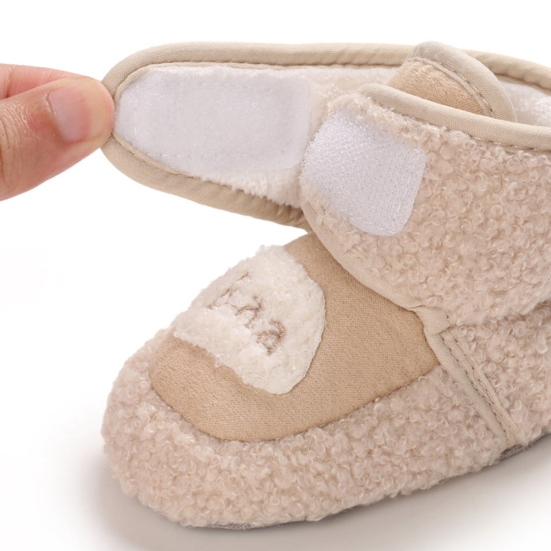 Baby Unisex Fur Animal Print Velcro Booties (Brown)-BT5037