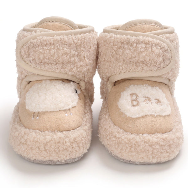 Baby Unisex Fur Animal Print Velcro Booties (Brown)-BT5037
