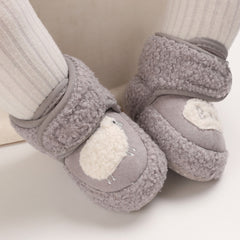 Baby Unisex Fur Animal Print Velcro Booties (Grey)-BT5038