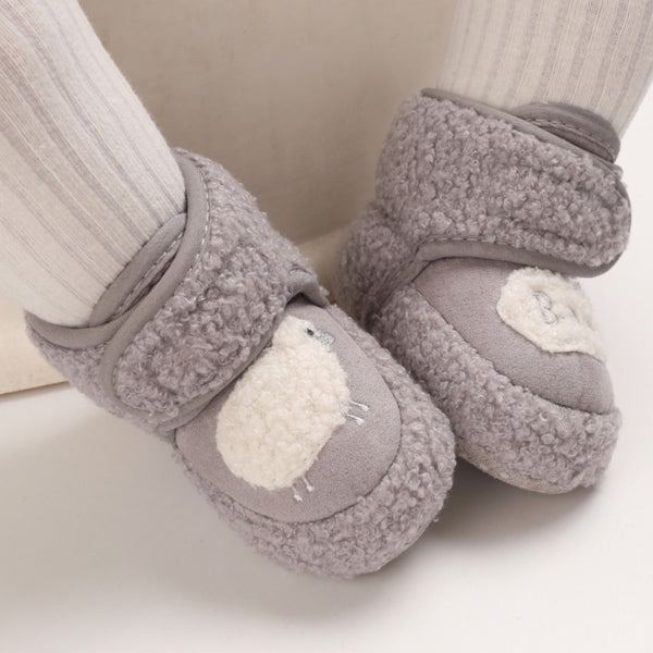 Baby Unisex Fur Animal Print Velcro Booties (Grey)-BT5038