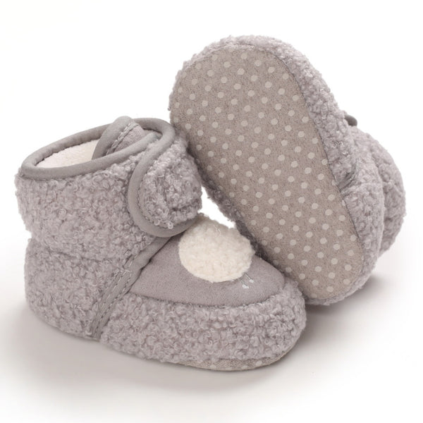 Baby Unisex Fur Animal Print Velcro Booties (Grey)-BT5038
