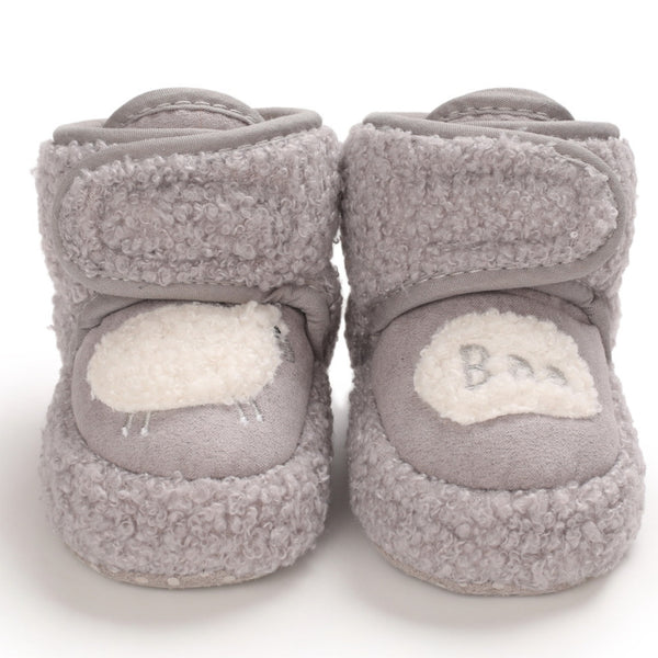 Baby Unisex Fur Animal Print Velcro Booties (Grey)-BT5038