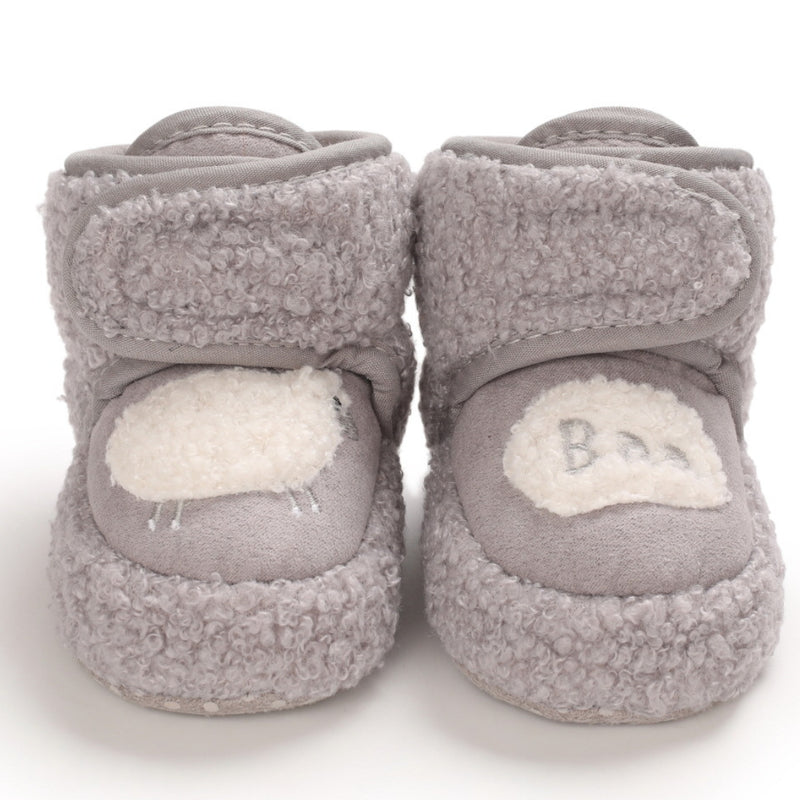 Baby Unisex Fur Animal Print Velcro Booties (Grey)-BT5038