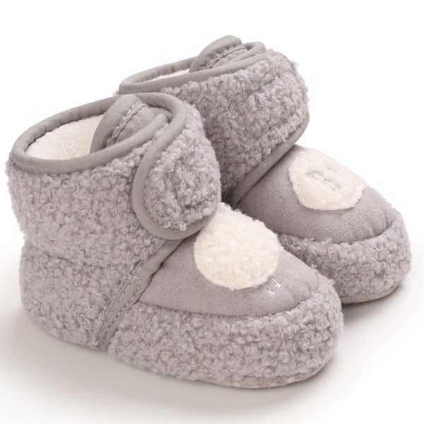 Baby Unisex Fur Animal Print Velcro Booties (Grey)-BT5038