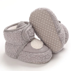 Baby Unisex Fur Animal Print Velcro Booties (Grey)-BT5038