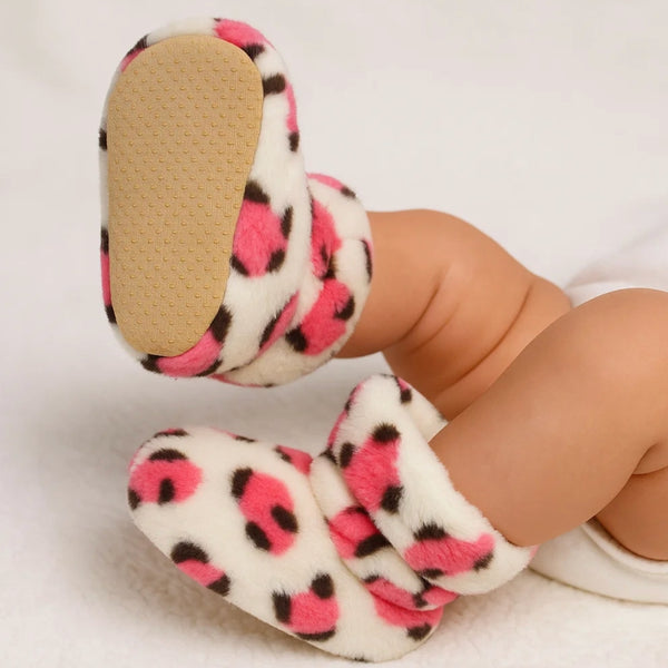 Baby Unisex High Ankle Fur Slip-on Booties (White,Red)-BT5040
