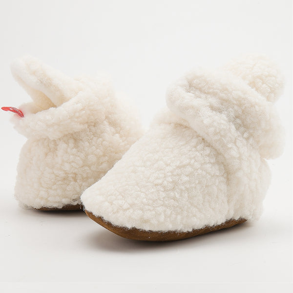 Baby Unisex Fur Velcro Booties (Cream)-BT5041