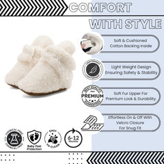 Baby Unisex Fur Velcro Booties (Cream)-BT5041