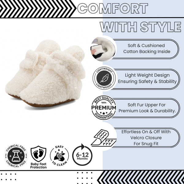 Baby Unisex Fur Velcro Booties (Cream)-BT5041