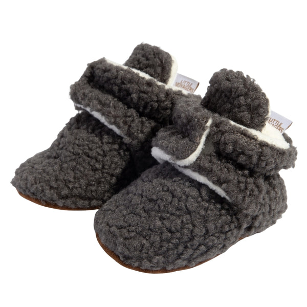 Baby Unisex Fur Velcro Booties (Grey)-BT5042