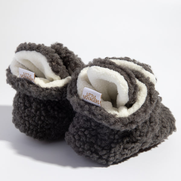 Baby Unisex Fur Velcro Booties (Grey)-BT5042