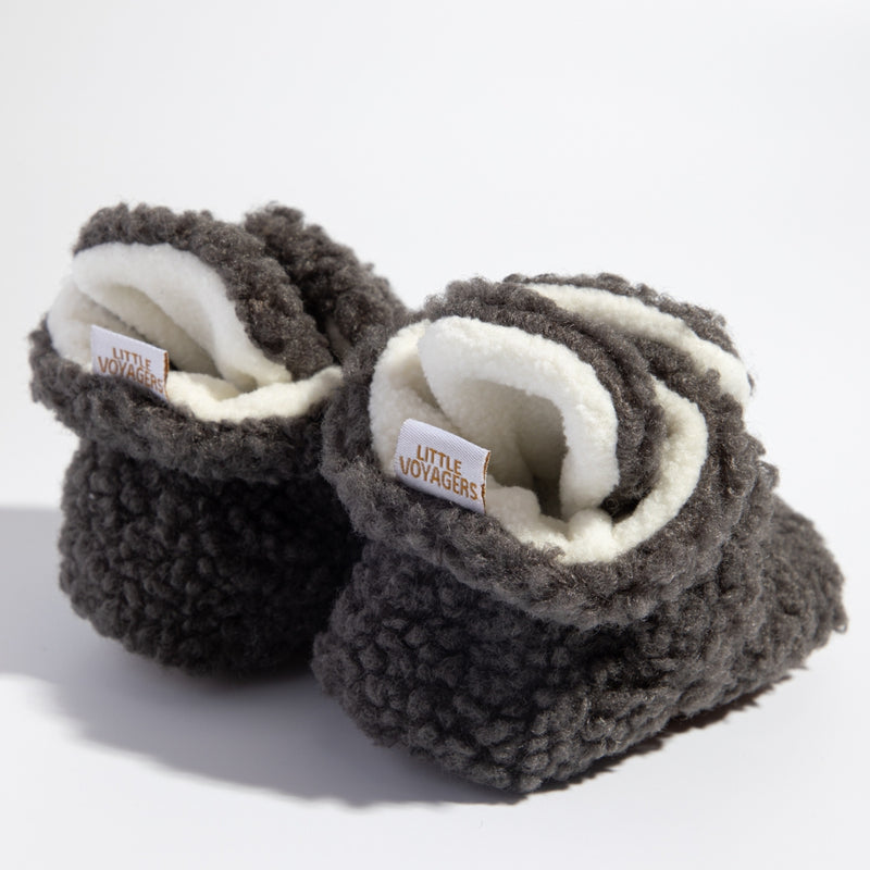 Baby Unisex Fur Velcro Booties (Grey)-BT5042