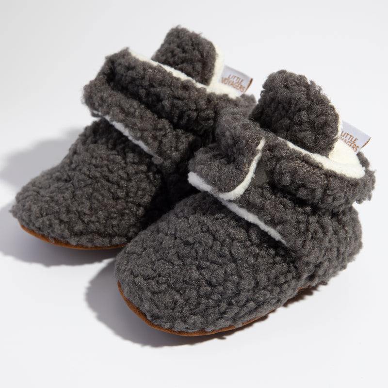 Baby Unisex Fur Velcro Booties (Grey)-BT5042