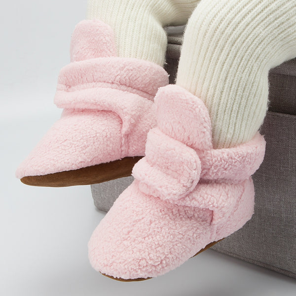 Baby Unisex Fur Velcro Booties (Baby Pink)-BT5043